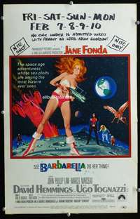 m250 BARBARELLA window card movie poster '68 Jane Fonda, Roger Vadim sci-fi!