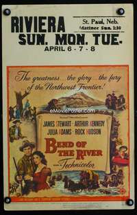 m255 BEND OF THE RIVER window card movie poster '52 Jimmy Stewart