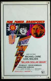 m259 BILLION DOLLAR BRAIN window card movie poster R68 Caine, Ken Russell
