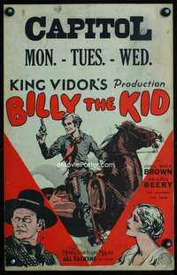 m260 BILLY THE KID window card movie poster '30 King Vidor, Johnny Mack Brown