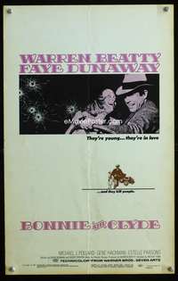m264 BONNIE & CLYDE window card movie poster '67 Warren Beatty, Faye Dunaway