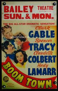 m265 BOOM TOWN window card movie poster '40 Gable,Tracy,Colbert,Lamarr