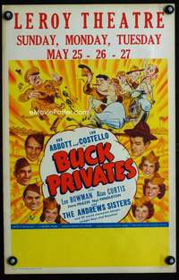 m270 BUCK PRIVATES window card movie poster '40 Bud Abbott & Lou Costello!
