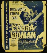 m282 COBRA WOMAN window card movie poster R50s Sabu, Maria Montez, Lon Chaney