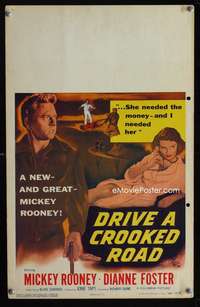 m294 DRIVE A CROOKED ROAD window card movie poster '54 Mickey Rooney & babe!