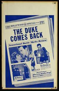 m295 DUKE COMES BACK window card movie poster '37 Rocky Lane in rigged boxing!