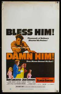 m296 ELMER GANTRY window card movie poster '60 Burt Lancaster, Jean Simmons