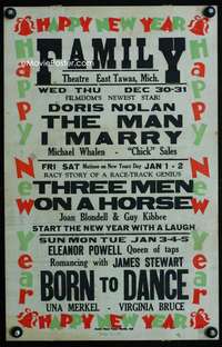 m298 FAMILY THEATRE MICHIGAN NEW YEAR local theater window card movie poster '36
