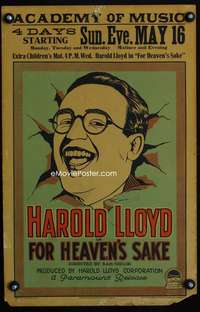 m310 FOR HEAVEN'S SAKE window card movie poster '26 art of Harold Lloyd!
