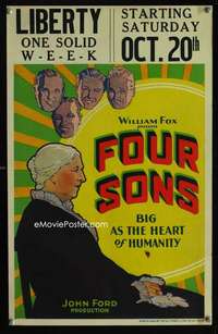 m312 FOUR SONS window card movie poster '28 John Ford, Margaret Mann