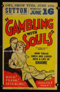 m316 GAMBLING WITH SOULS window card movie poster '36 shamed young girls!