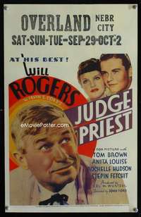 m356 JUDGE PRIEST window card movie poster '34 Will Rogers at his best!
