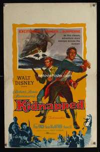 m357 KIDNAPPED window card movie poster '60 Walt Disney, Peter Finch