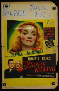 m362 LADY IS WILLING window card movie poster '42 Marlene Dietrich, MacMurray