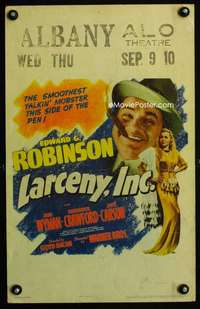 m363 LARCENY INC window card movie poster '42 Edward G. Robinson, Jane Wyman