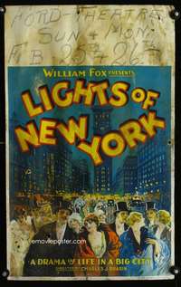 m369 LIGHTS OF NEW YORK window card movie poster '22 stone litho of city!
