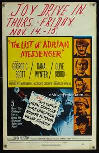 m370 LIST OF ADRIAN MESSENGER window card movie poster '63 John Huston