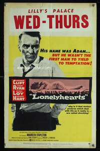 m374 LONELYHEARTS window card movie poster '59 Montgomery Clift, Ryan, Loy