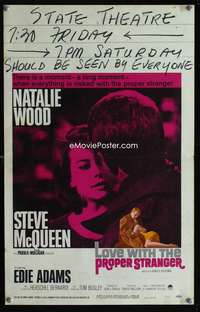 m377 LOVE WITH THE PROPER STRANGER window card movie poster '64 Wood, McQueen