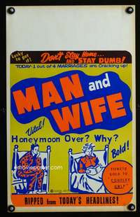 m380 MAN & WIFE window card movie poster '65 Honeymoon over? Don't stay home!