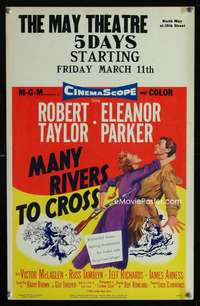 m382 MANY RIVERS TO CROSS window card movie poster '55 Robert Taylor