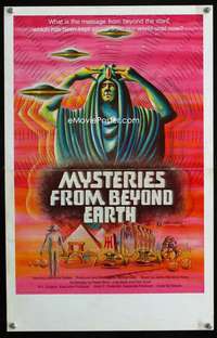 m388 MYSTERIES FROM BEYOND EARTH window card movie poster '75 wacky alien!