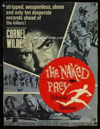 m389 NAKED PREY window card movie poster '65 Cornel Wilde in Africa!