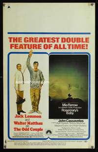 m393 ODD COUPLE/ROSEMARY'S BABY window card movie poster '69 two classics!