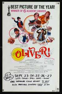 m394 OLIVER window card movie poster '69 Charles Dickens, Reed, Ron Moody