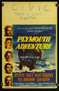 m407 PLYMOUTH ADVENTURE window card movie poster '52 Spencer Tracy, Tierney