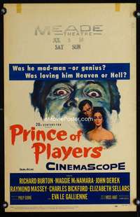 m414 PRINCE OF PLAYERS window card movie poster '55 Richard Burton as Booth!