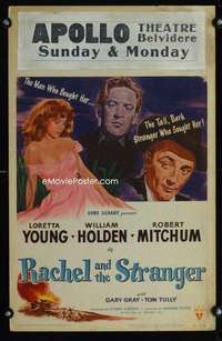 m420 RACHEL & THE STRANGER window card movie poster '48 Loretta Young, Holden