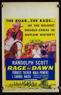 m422 RAGE AT DAWN window card movie poster '55 Randolph Scott, Forrest Tucker