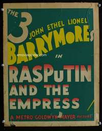 m425 RASPUTIN & THE EMPRESS window card movie poster '32 three Barrymores!