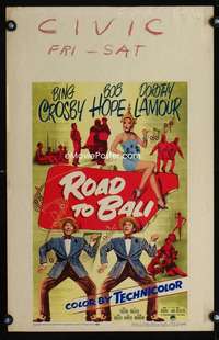 m430 ROAD TO BALI window card movie poster '52 Bing Crosby, Bob Hope