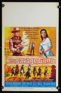 m442 SAVAGE GUNS window card movie poster '62 Richard Basehart & sexy gal!