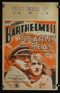 m443 SCARLET SEAS window card movie poster '28 art of Barthelmess & Compson!