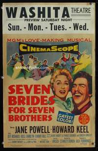 m448 SEVEN BRIDES FOR SEVEN BROTHERS window card movie poster '54 Powell