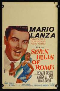 m449 SEVEN HILLS OF ROME window card movie poster '58 Mario Lanza in Italy!
