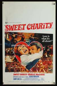 m480 SWEET CHARITY window card movie poster '69 Bob Fosse, Shirley MacLaine