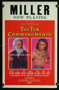 m490 TEN COMMANDMENTS window card movie poster '56 Heston, Brynner, DeMille