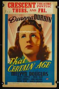 m491 THAT CERTAIN AGE window card movie poster '38 best Deanna Durbin image!