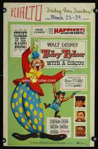 m499 TOBY TYLER window card movie poster '60 Walt Disney, circus clown!