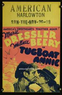 m505 TUGBOAT ANNIE window card movie poster '33 Dressler, Wallace Beery