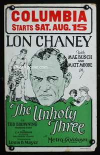 m511 UNHOLY THREE window card movie poster '25 Lon Chaney, Tod Browning