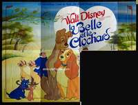 p049 LADY & THE TRAMP 3/4 of French 8panel movie poster '55 Disney classic