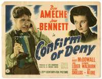 r280 CONFIRM OR DENY movie title lobby card '41 Don Ameche, Joan Bennett