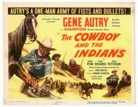 r287 COWBOY & THE INDIANS movie title lobby card '49 Gene Autry & Champion!