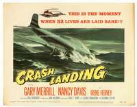 r289 CRASH LANDING movie title lobby card '58 great artwork of plane crash!