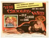 r292 CROOKED WEB movie title lobby card '55 sexy bad girl w/gun, noir!